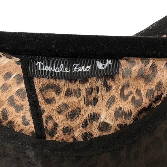 Double Zero Black Brown Animal Print Open Back Slit Sleeveless Top M - Picture 3 of 6